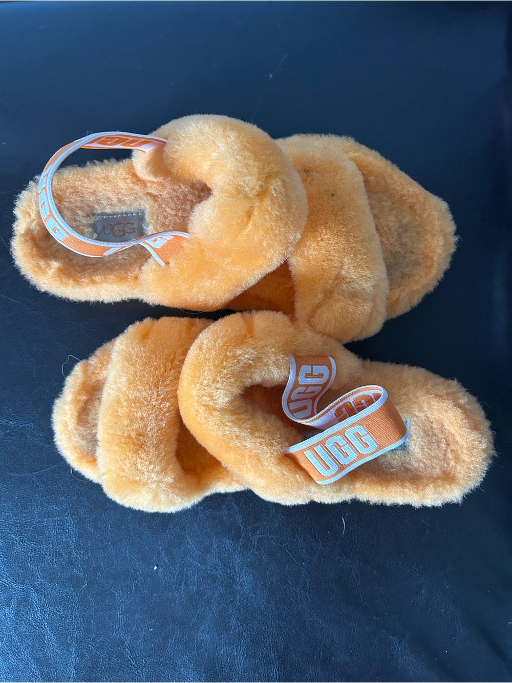 UGG Orange Plush Cross-Band Slide Sandals with Branded Heel Strap